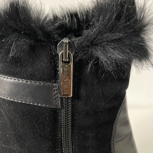 Aquatalia Natalie Black Ankle Wedge Heel Boot Leather Suede Faux Fur Rou… - Picture 7 of 9